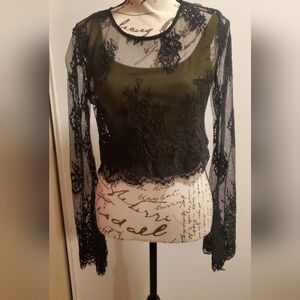 Black Lace Long Sleeve Top